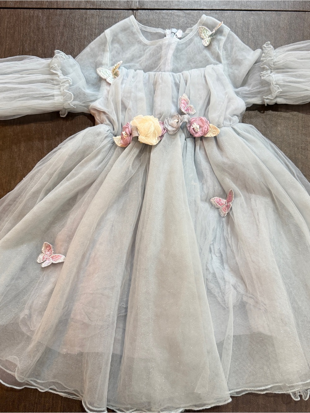 Girls Tulle Blue/Gray Butterfly and Floral Fairy PrinceParty Dress Sz 100 3T-4T